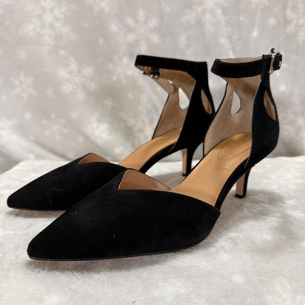 Corso Como Devorah Black Suede Leather Pointed Toe Ankle Strap‎ Kitten Heels 8
